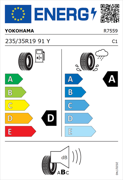 Tyre Label for Yokohama Advan Sport V107 235/35R19 91Y
